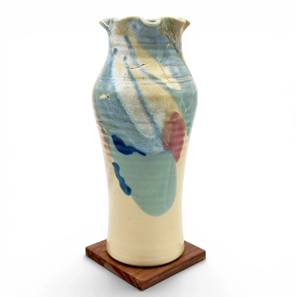 Kintsugi Vase 11” Hand Thrown Studio Pottery Gold Crack Art Personal Growth Gift